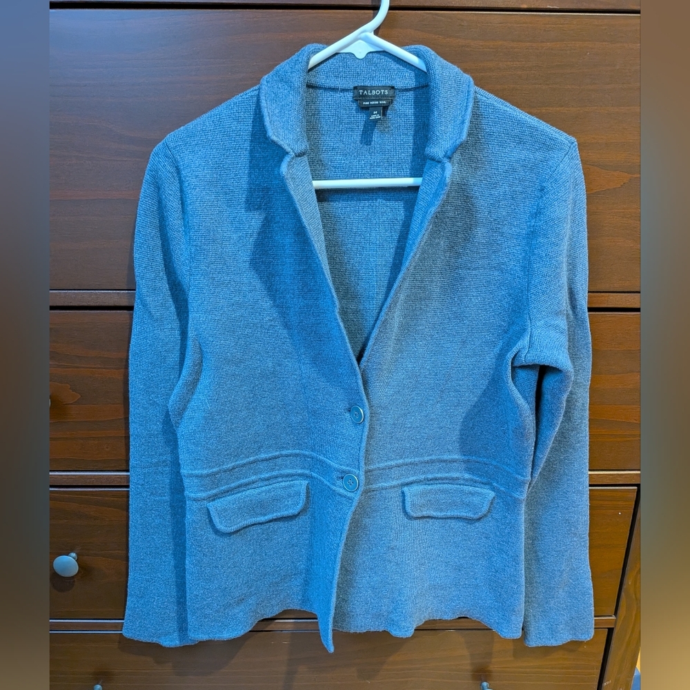 Talbots Merino Wool Sweater Blazer Sz Medium Blue